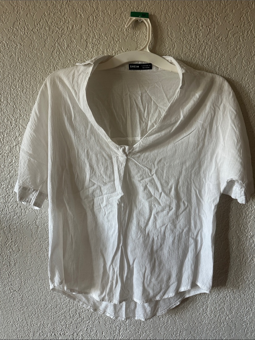 SHEIN White Short Sleeve V-Neck Knot Front Blouse